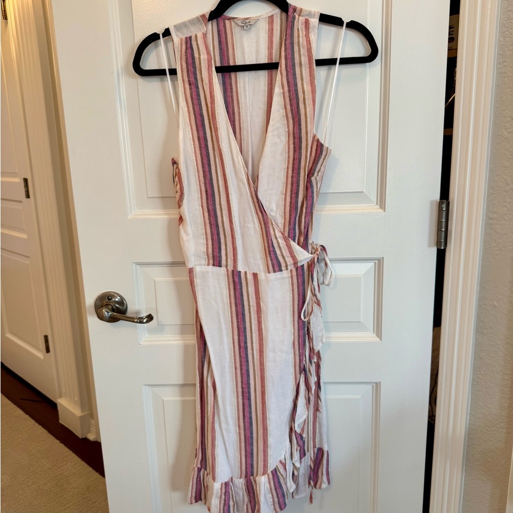 Rails White Wrap Dress with Pink, Purple and Tan Stripes